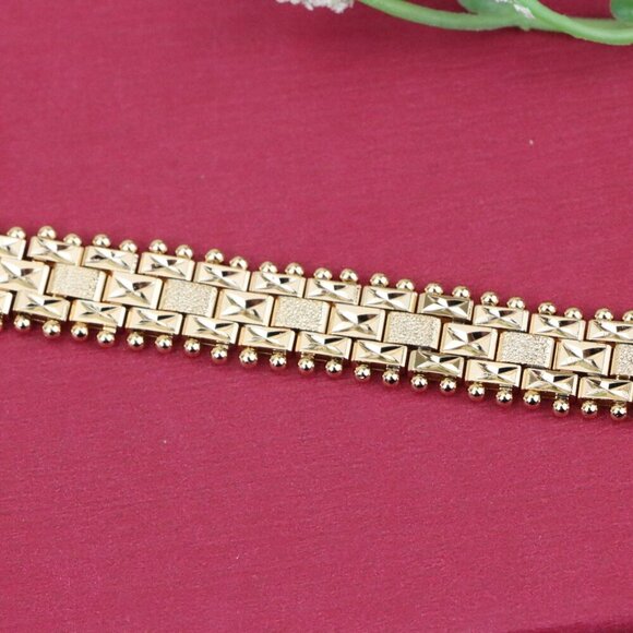 "Rose Gold Textured Link Bracelet with Gold Beaded Border, XPBL0878 - Picture 12 of 12